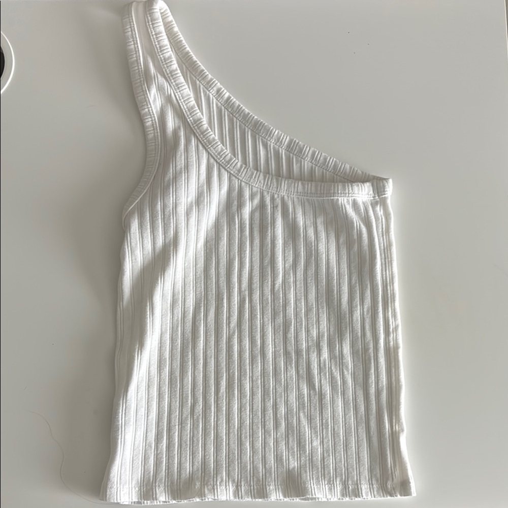 White Ribbed One-Shoulder Top